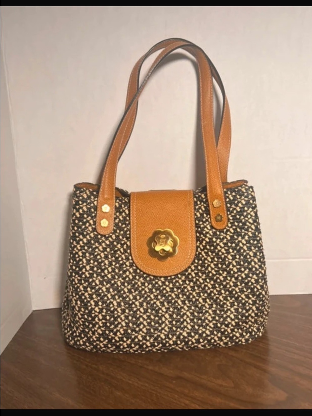 eric javitis › of NY Woven Black & Tan Tote Bag with Gold Accent